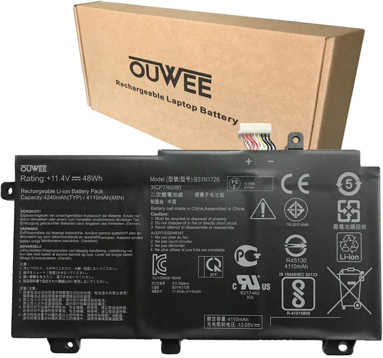 OUWEE B31N1726 Laptop Battery Compatible with Asus FX80 FX86 TUF FX504 FX504GE 48Wh(Shape-A) new