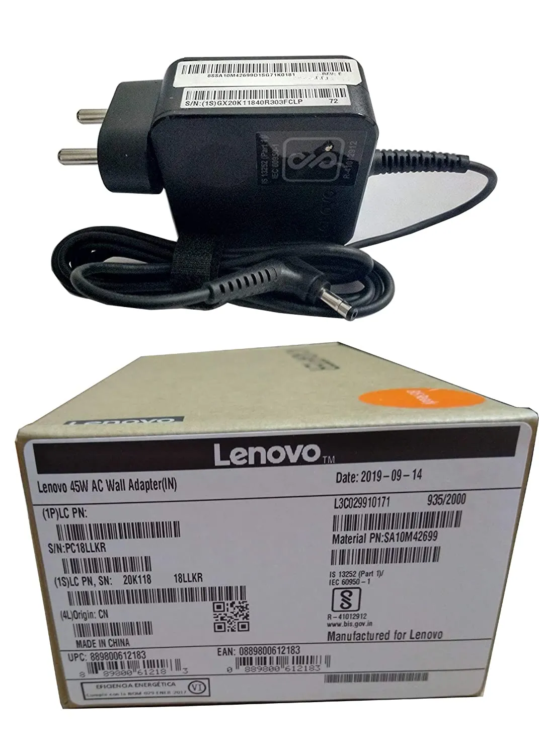 Lenovo Original 45W 20V Laptop Adapter Charger for Ideapad 100-14IBY 100-15IBY-- MPN: Lenovo 45W Slim pin